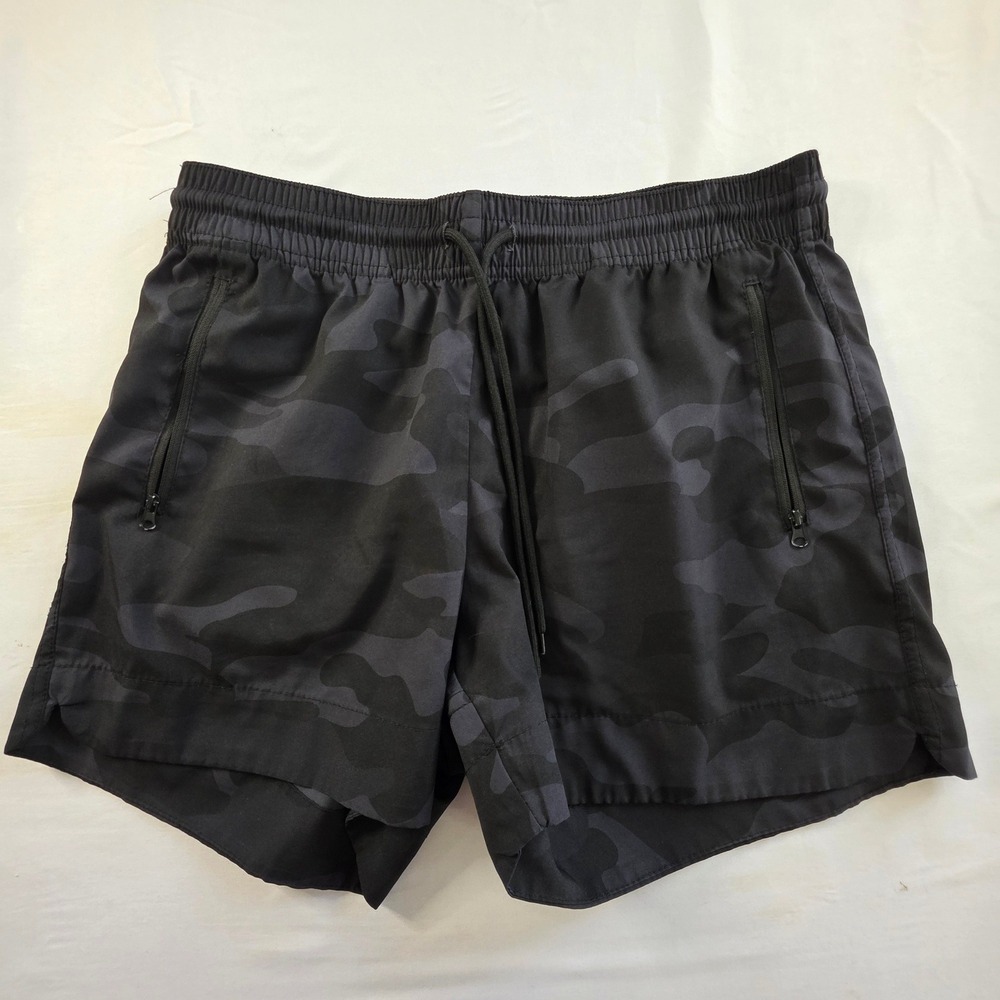 Embrace Life Athleisure Shorts Camo Print Zip Pockets Medium Black Gym Run